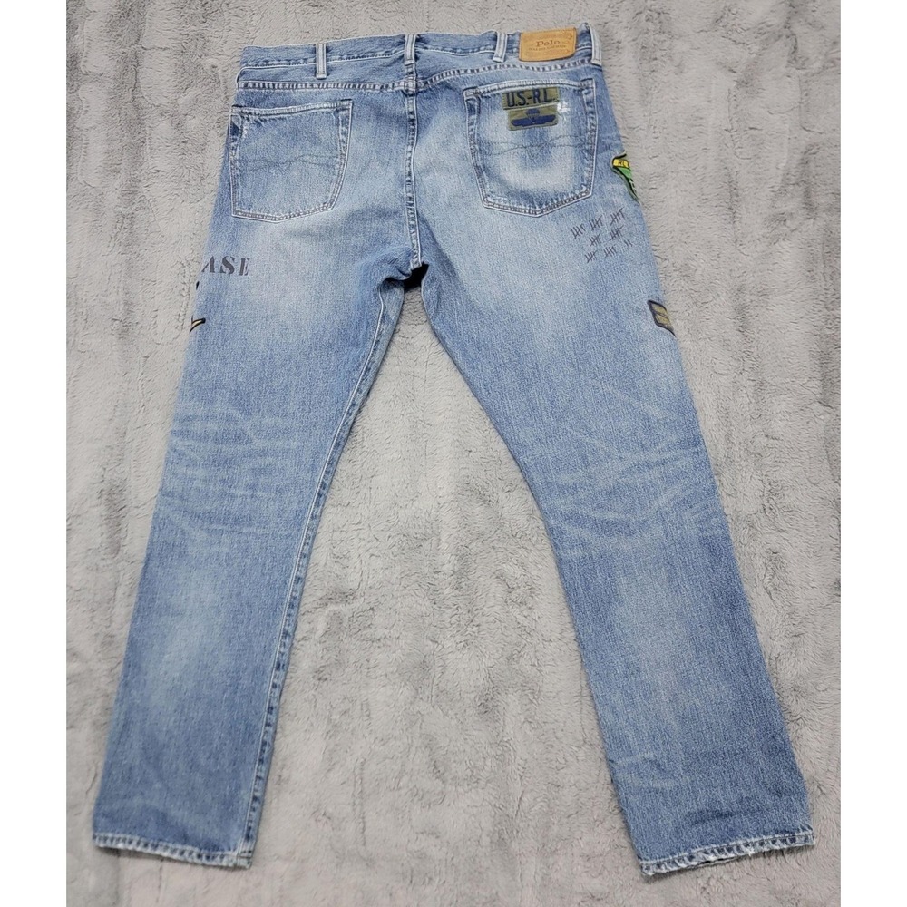 Polo Ralph Lauren Jeans Mens 38x32 Military Tiger Patchwork Varick Slim Straight - Picture 16 of 16